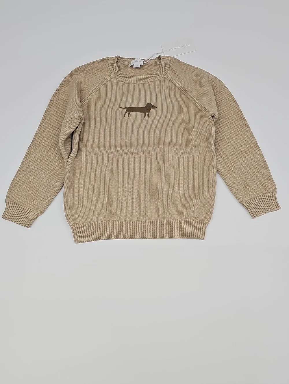 NWT Jamie Kay Beige Sweater with Brown Dachshund Motif Size 6Y
